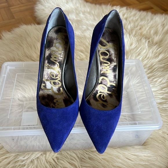 Sam Edelman blue heels with silver stiletto heel - Picture 1 of 8